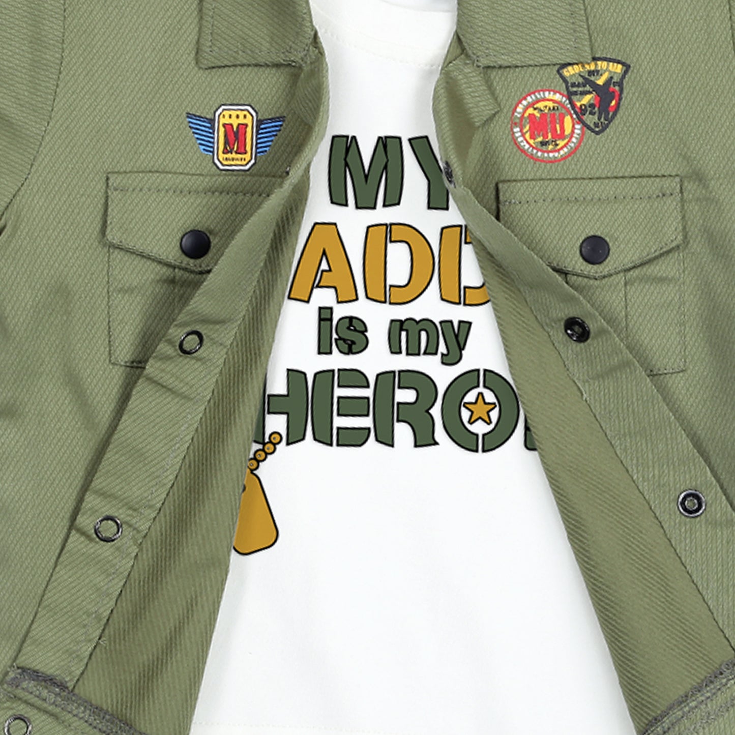 Mini Trooper: Army Jacket, Printed T-Shirt, and Pant Set!