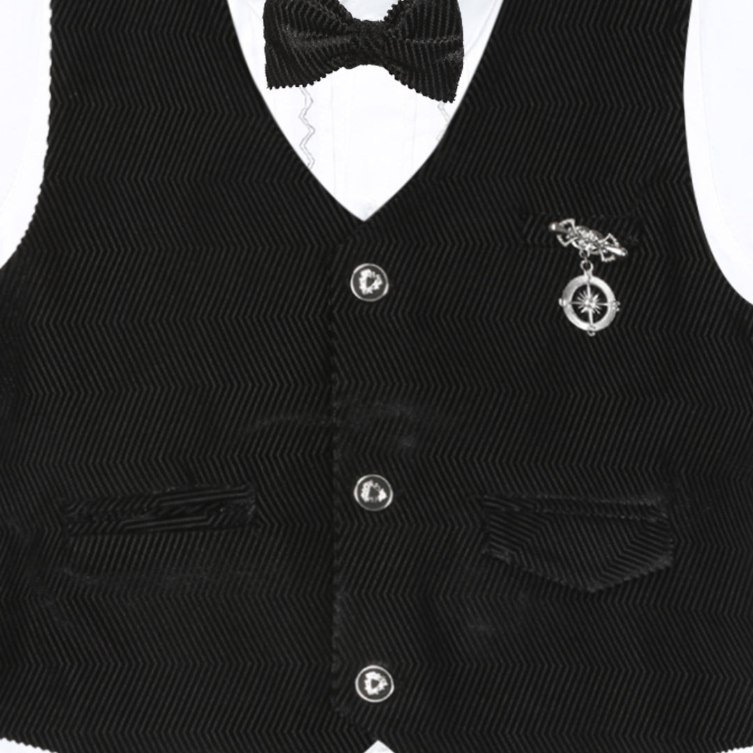 BAD BOYS Satin Full Sleeves Shirt With Waistcoat Pant and Bow Set