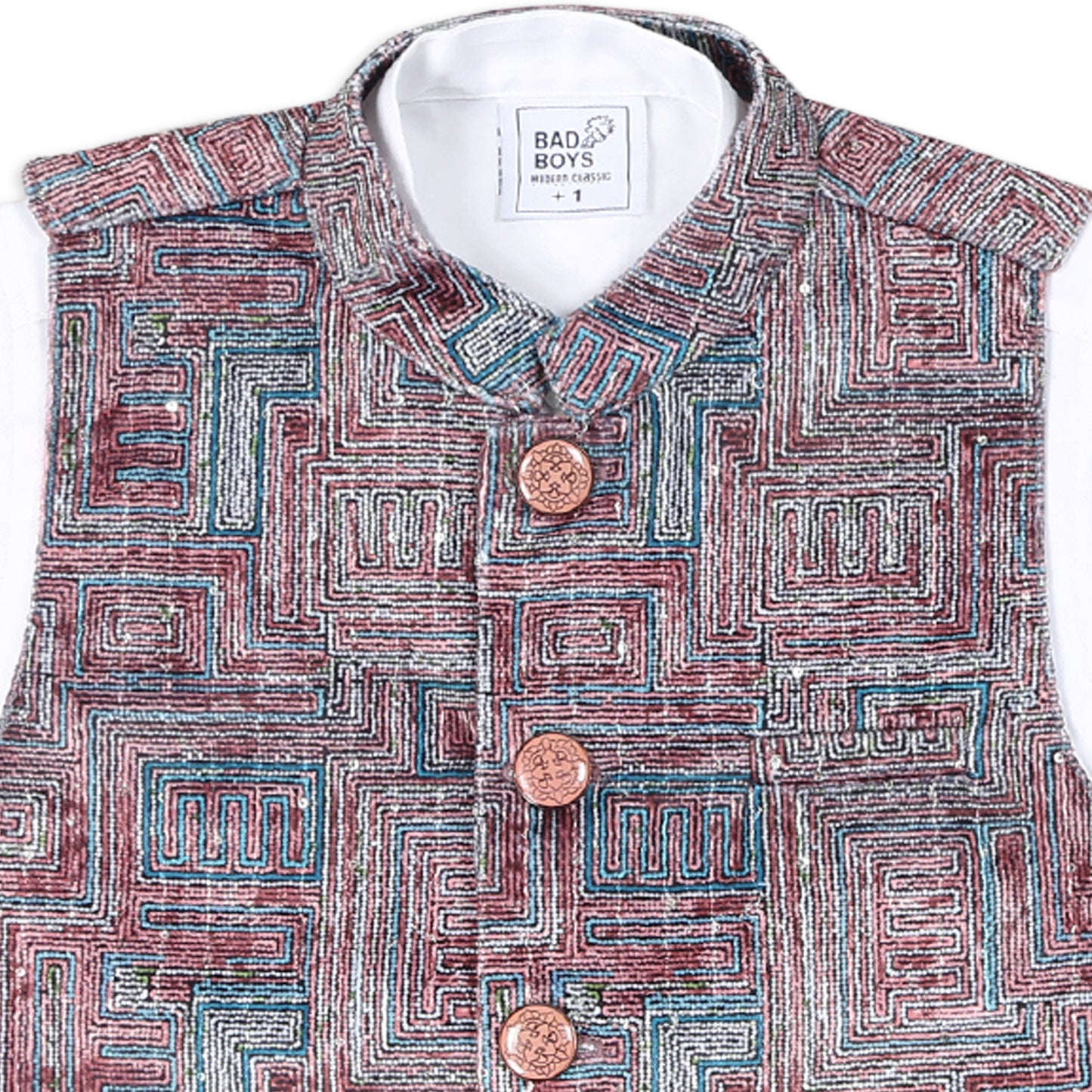 Chic Prints: Textured Waistcoat Shirt Pant Set for Little Trendsetters