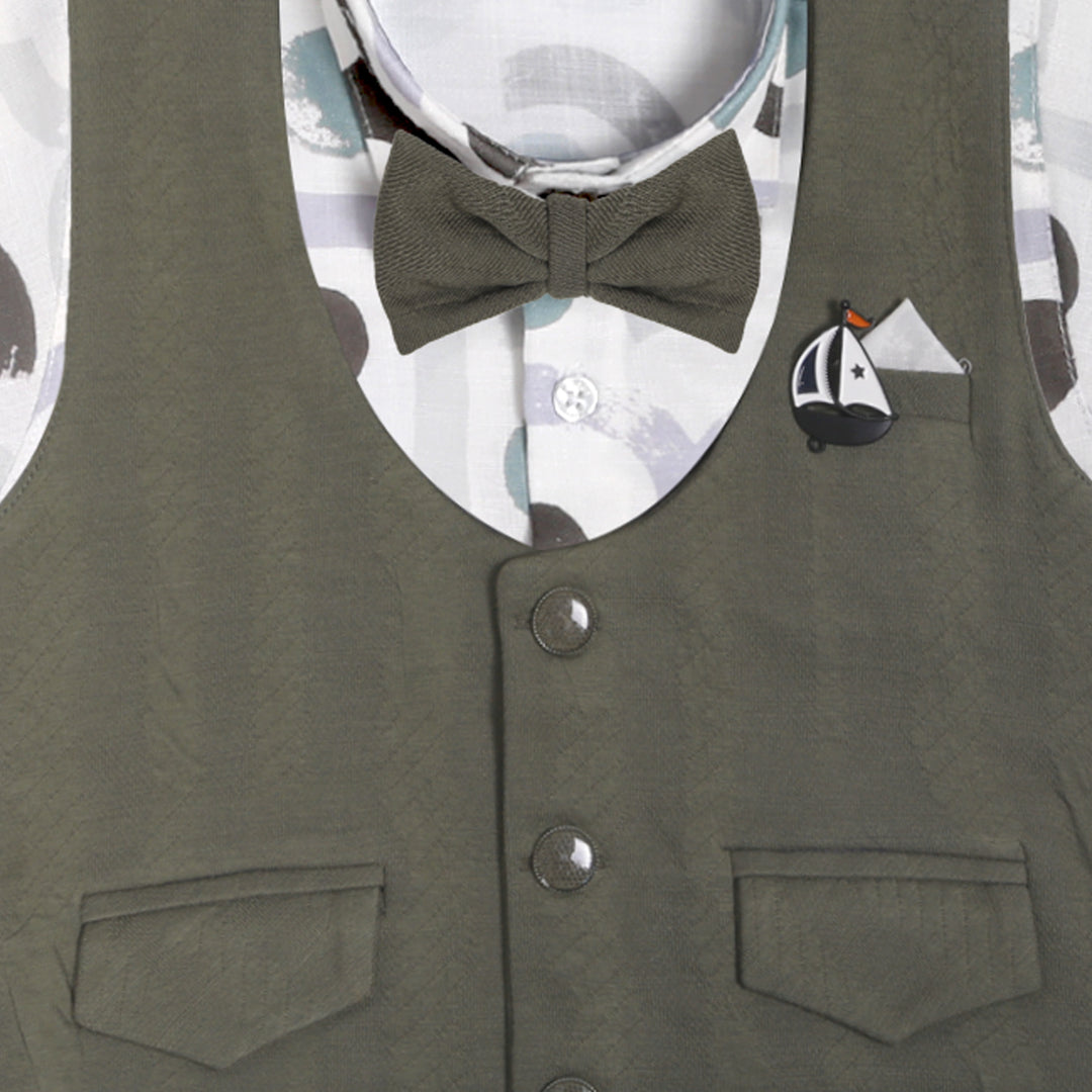 Little Gentleman Party Set with Printed Shirt Waistcoat Charm Bow