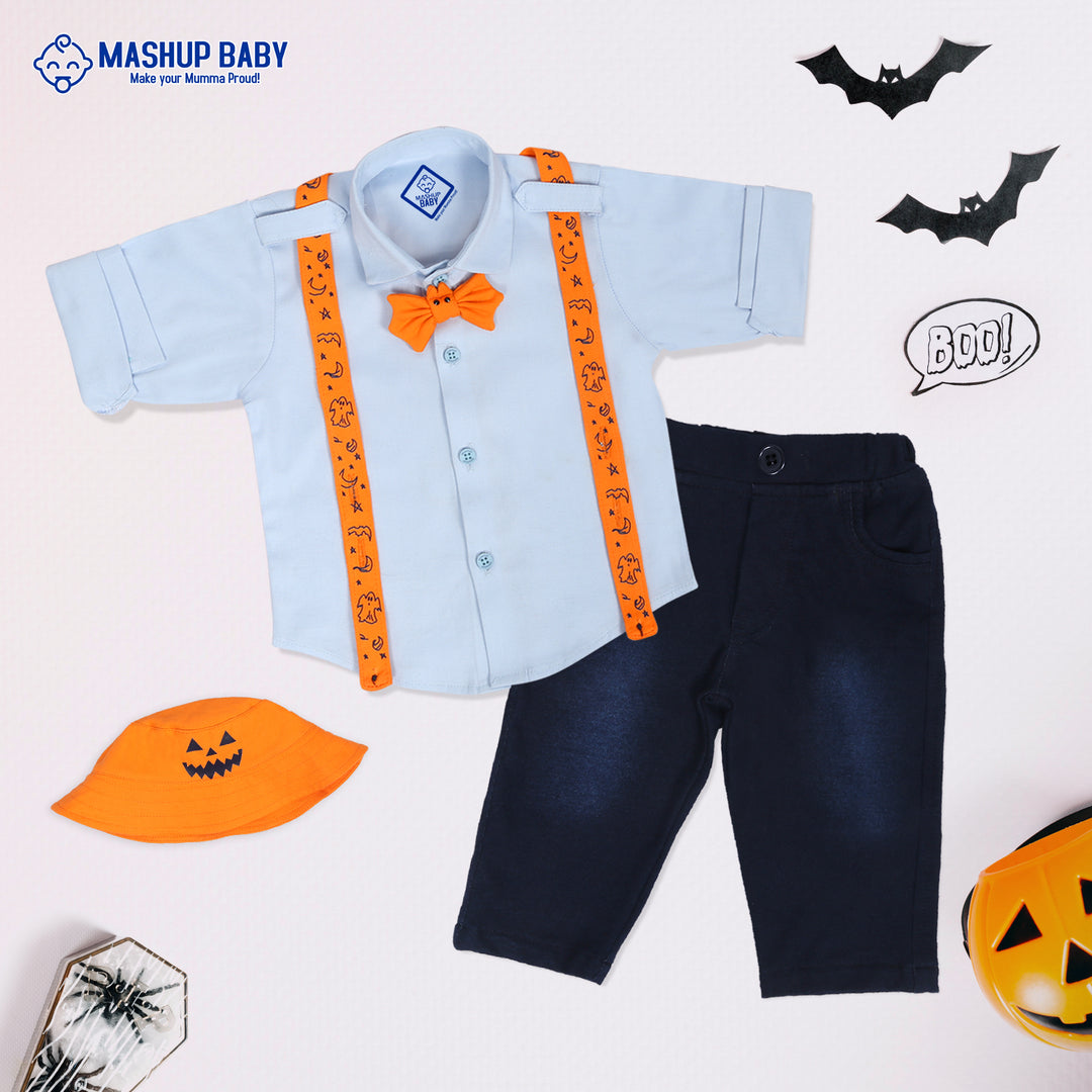 Dapper Little Spook: Halloween Shirt, Pants, Suspenders, Bow, Cap Set!
