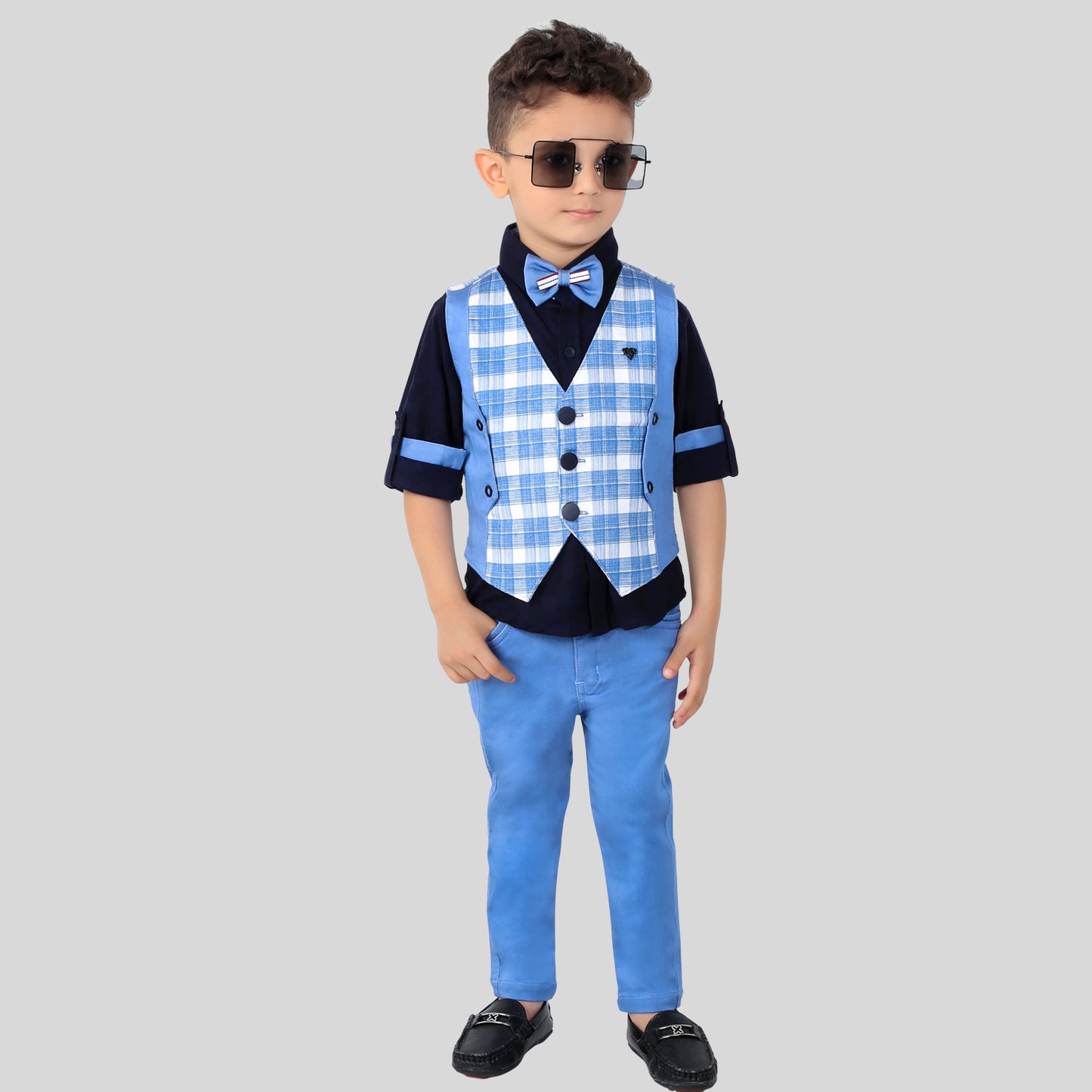 Check-Mate Fun: Shirt, Checked Waistcoat, Pant, Bow - Mini Party!