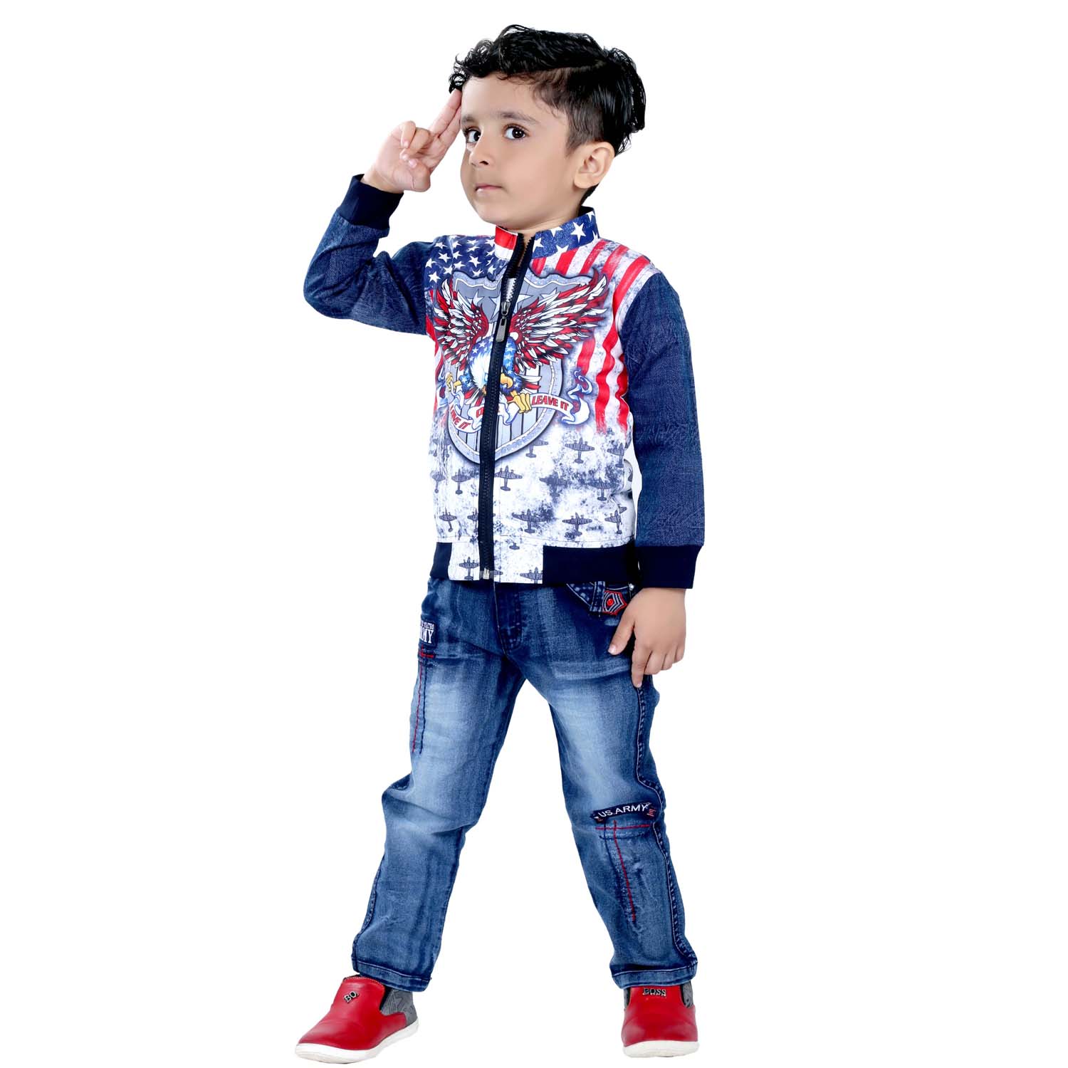 Indiamart Little Boys Denim Shirt Full Sleeve Button Down Collar