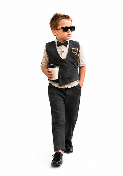 Tiny Dapper Dude! Printed Shirt, Waistcoat, Pant, Bow, Brooch Marvel.
