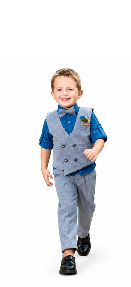 Tiny Dapper Dude! Printed Shirt, Waistcoat, Pant, Bow, Brooch Marvel.