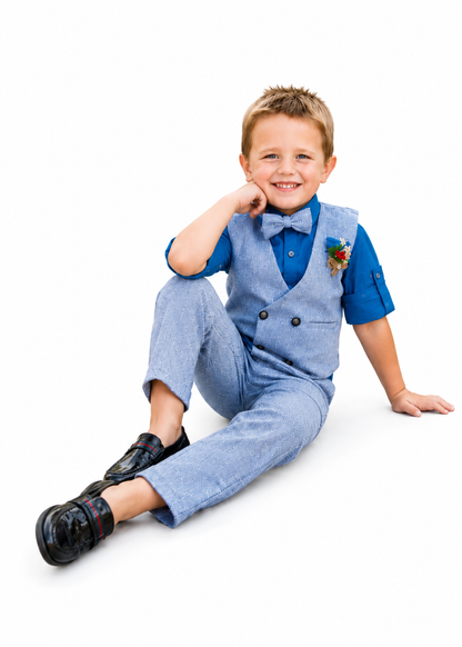 Tiny Dapper Dude! Printed Shirt, Waistcoat, Pant, Bow, Brooch Marvel.