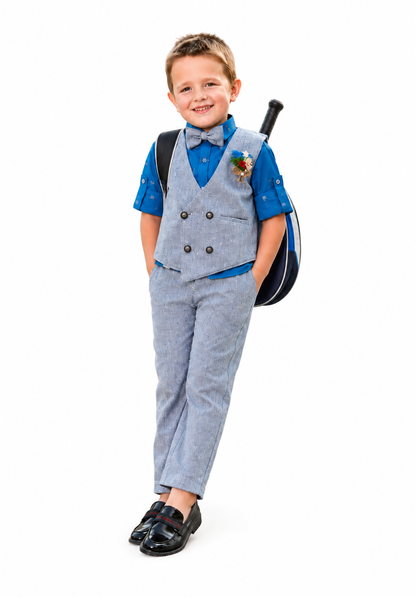 Tiny Dapper Dude! Printed Shirt, Waistcoat, Pant, Bow, Brooch Marvel.