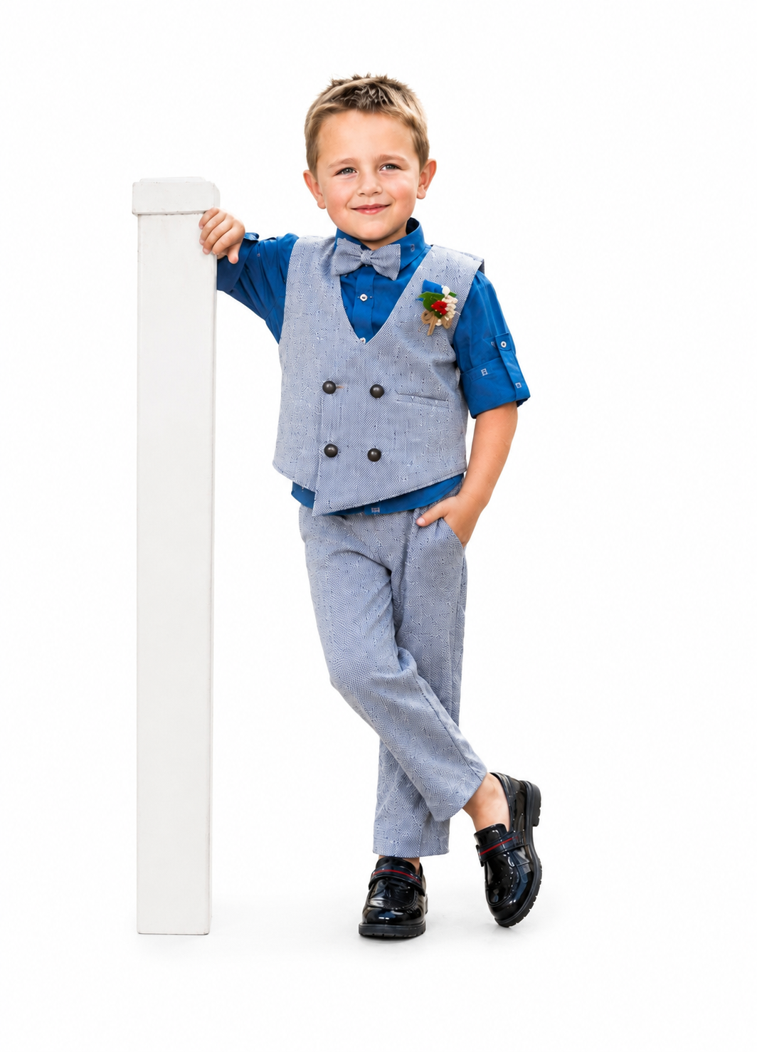 Tiny Dapper Dude! Printed Shirt, Waistcoat, Pant, Bow, Brooch Marvel.