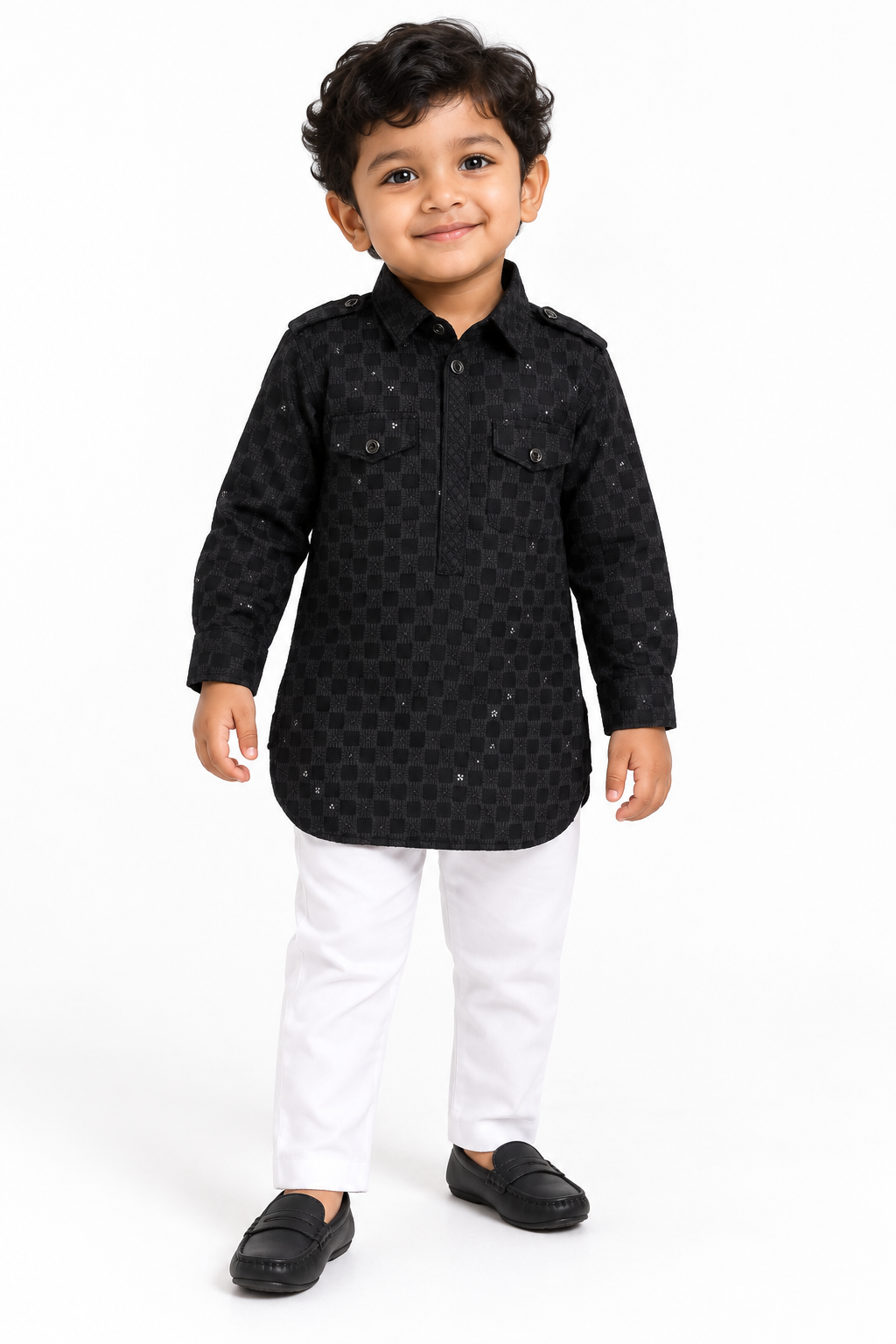 Shimmering Sequins: Little Dudes' Festive Bling - Kurta + Pajama!