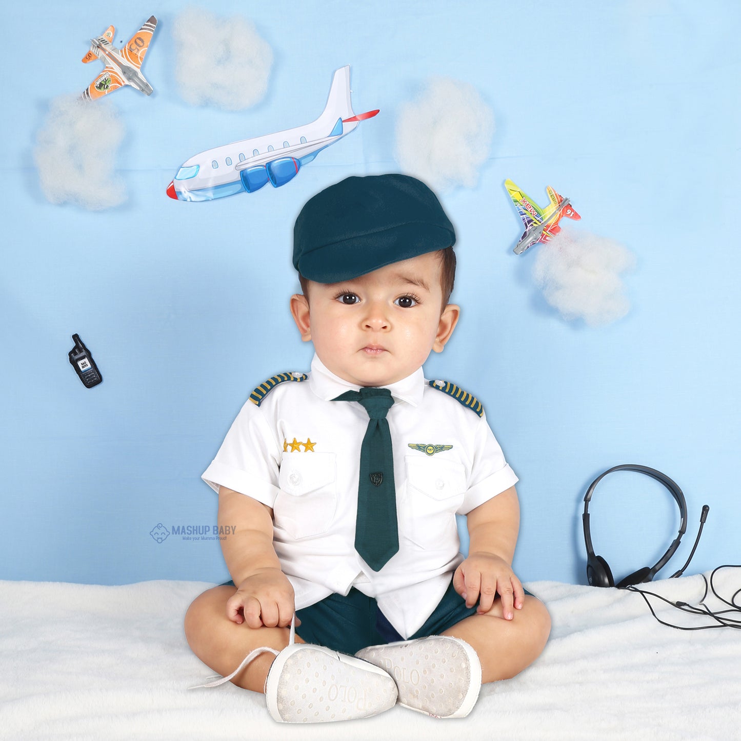 "Little Aviator: Pilot Shirt, Shorts, Tie, and Cap Set!"