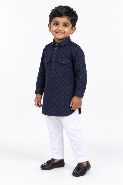 Shimmering Sequins: Little Dudes' Festive Bling - Kurta + Pajama!
