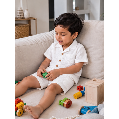 Cotton Muslin Shorts Co-Ord Set for Boys - White