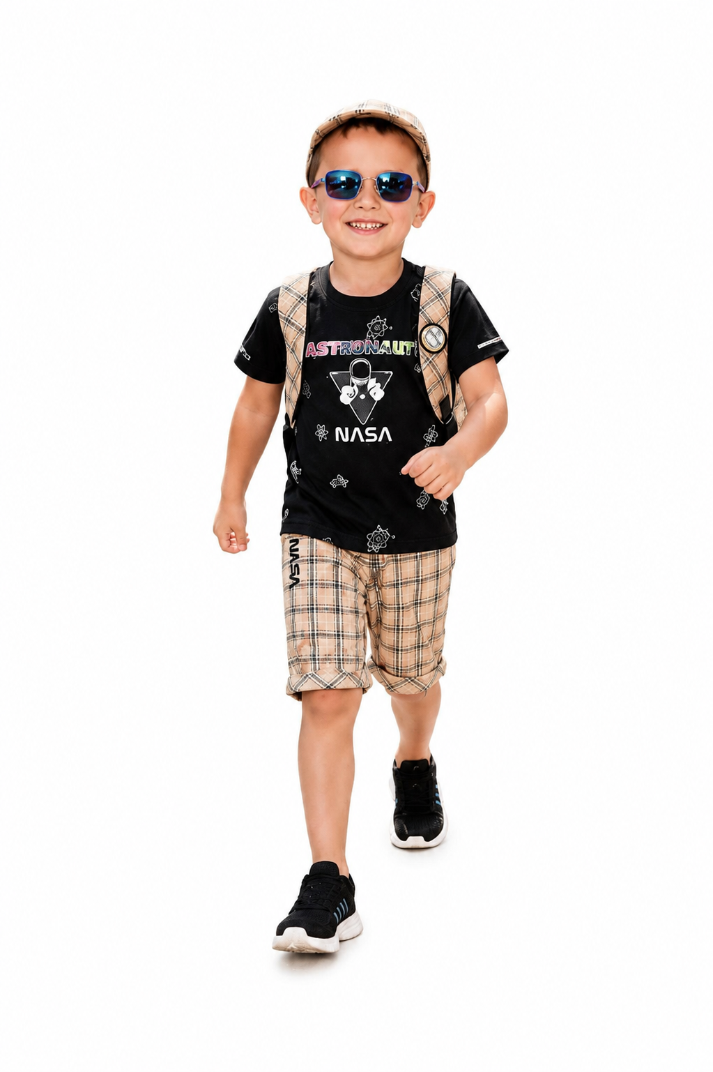 Checkmate Style: Printed Tee + Checked Waistcoat Set for Boys!