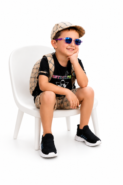 Checkmate Style: Printed Tee + Checked Waistcoat Set for Boys!