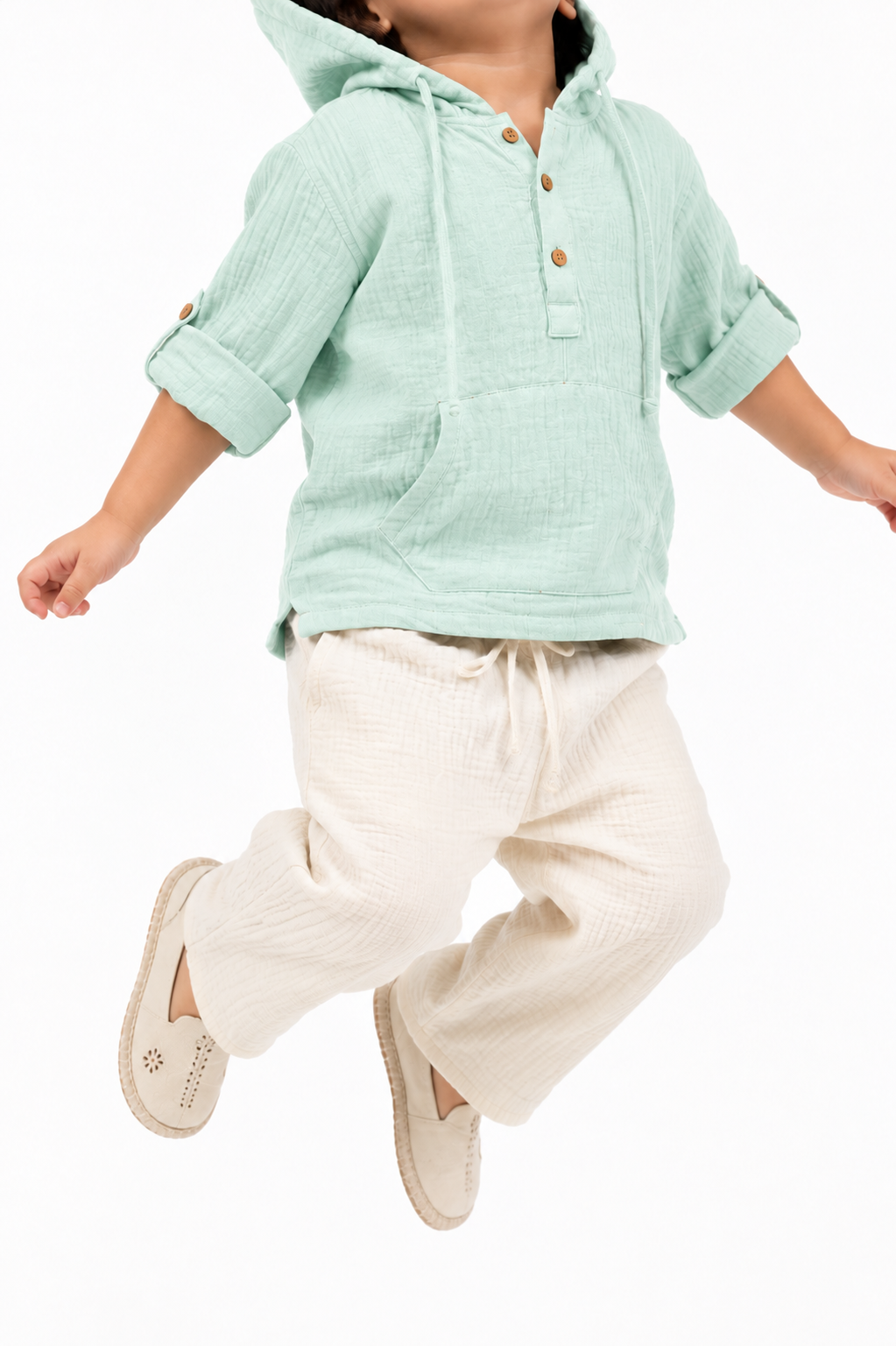 Cotton Muslin Hooded Co-Ord Set for Boys - Sky Blue