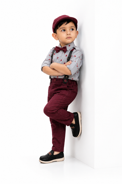 Checkmate Coolness! Printed Shirt, Checkered Bottoms, Cap, Suspender Swag Set.
