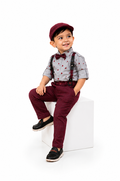 Checkmate Coolness! Printed Shirt, Checkered Bottoms, Cap, Suspender Swag Set.