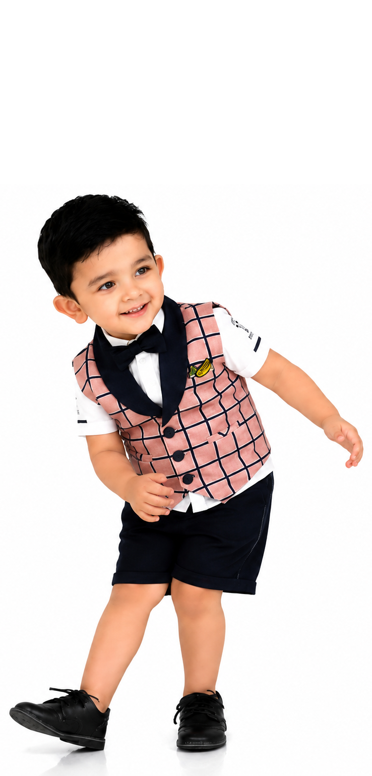 Dapper & Adorable: Checked Waistcoat Set with Bow Tie for Little Gents!