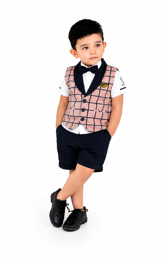 Dapper & Adorable: Checked Waistcoat Set with Bow Tie for Little Gents!