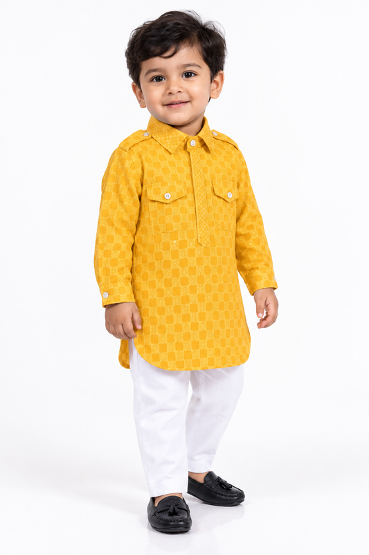 Shimmering Sequins: Little Dudes' Festive Bling - Kurta + Pajama!