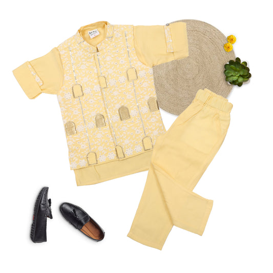 Little Royal Vibes: Embellished Jacket Kurta Pajama Set Magic