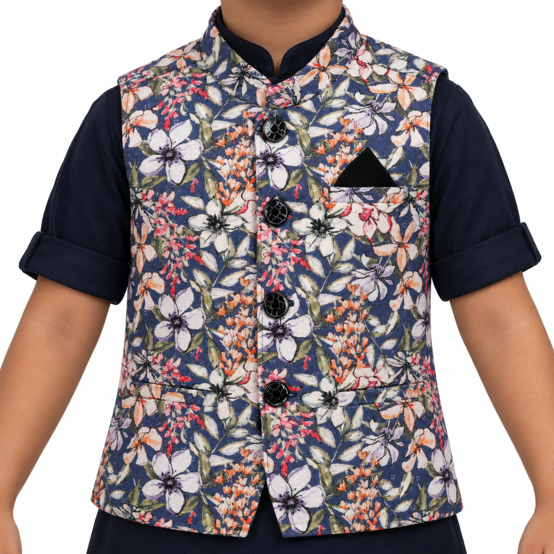 Totally Adorable Tot's Festive Fiesta: Printed Kurta + Waistcoat Fun!