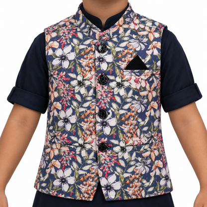 Totally Adorable Tot's Festive Fiesta: Printed Kurta + Waistcoat Fun!