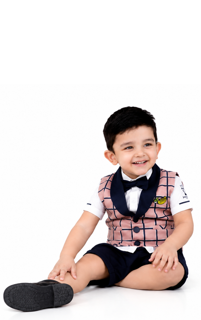 Dapper & Adorable: Checked Waistcoat Set with Bow Tie for Little Gents!