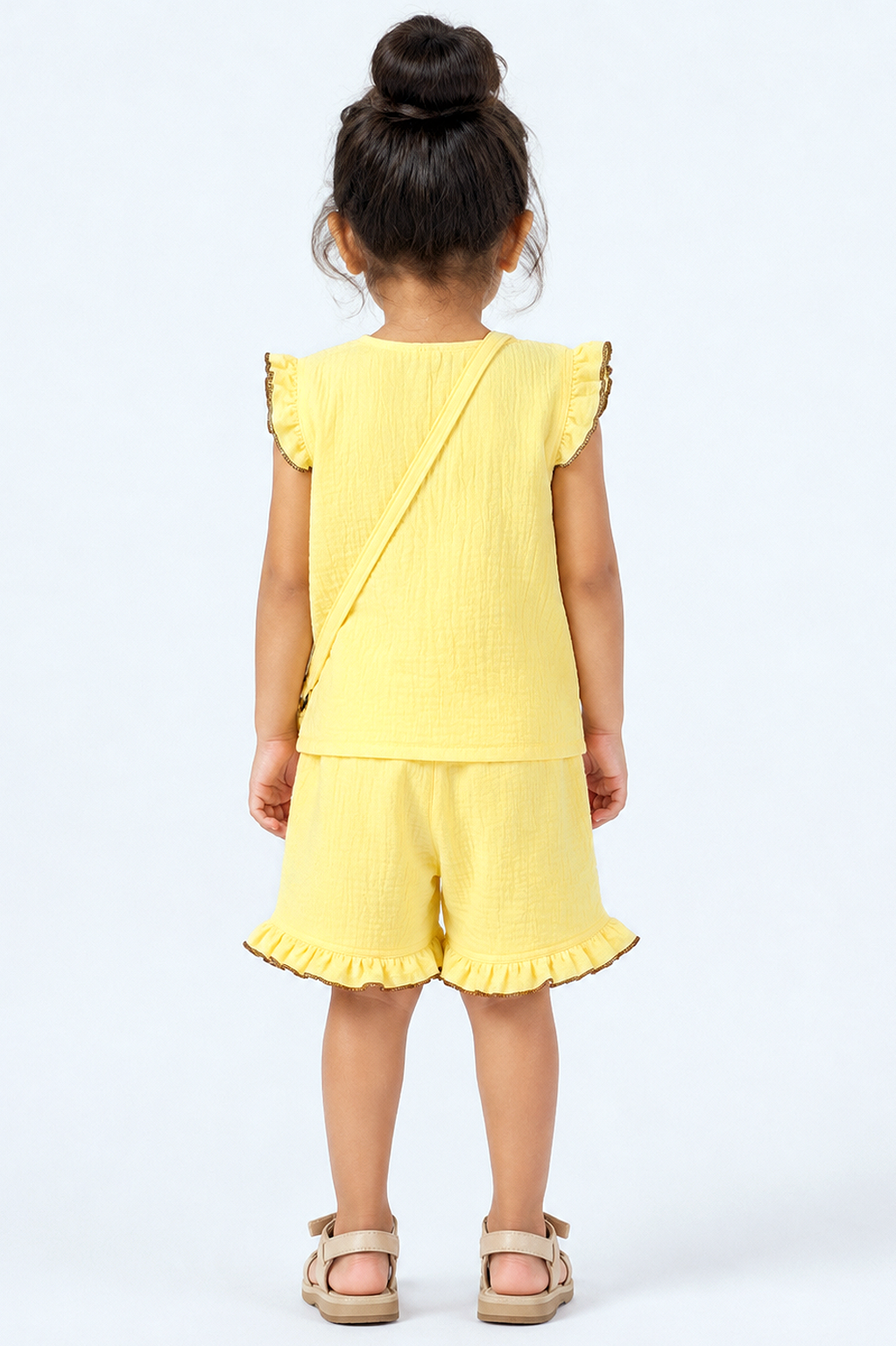 Ruffle Co-Ord Set with Sling Bag-YELLOW