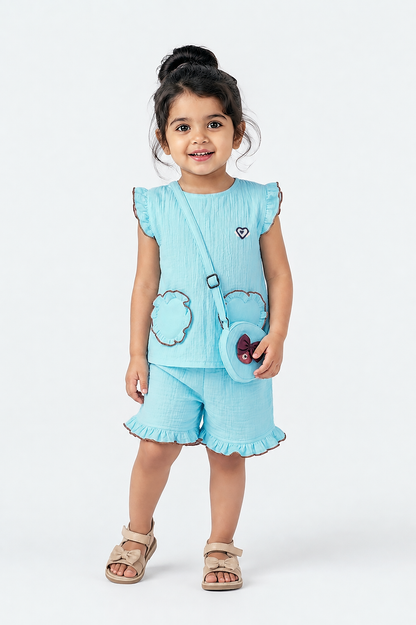 Ruffle Co-Ord Set with Sling Bag