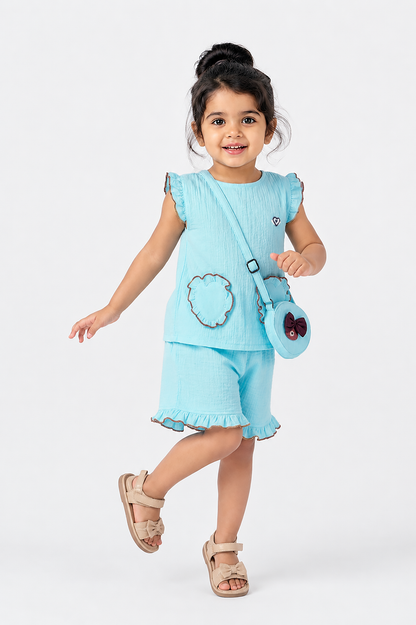 Ruffle Co-Ord Set with Sling Bag