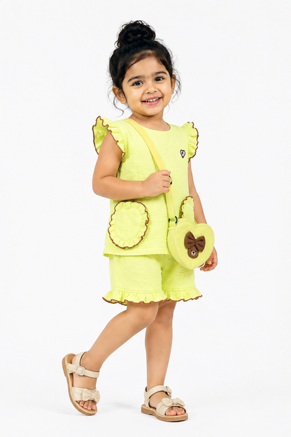Ruffle Co-Ord Set with Sling Bag