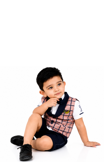Dapper & Adorable: Checked Waistcoat Set with Bow Tie for Little Gents!
