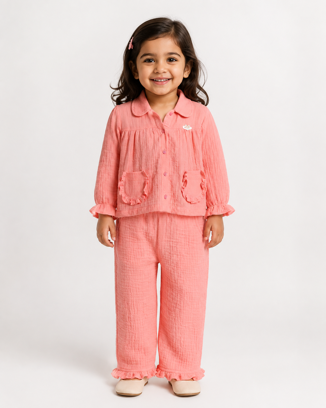 Ruffle Pocket Muslin Co-Ord Set