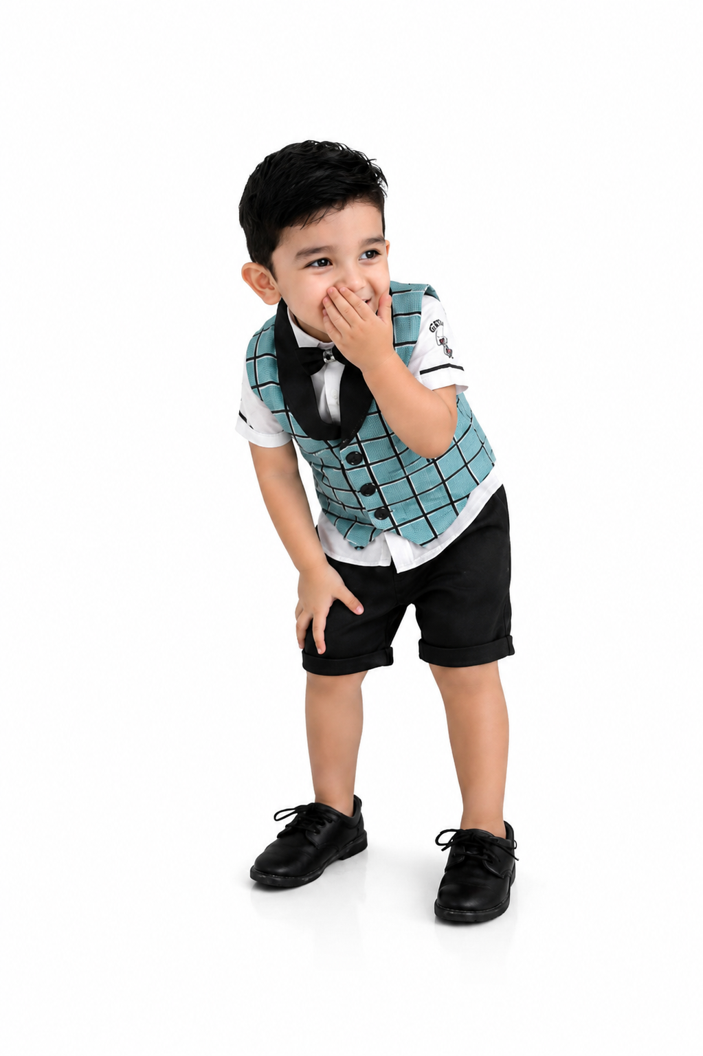 Dapper & Adorable: Checked Waistcoat Set with Bow Tie for Little Gents!