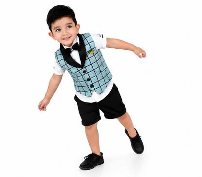 Dapper & Adorable: Checked Waistcoat Set with Bow Tie for Little Gents!
