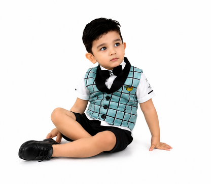 Dapper & Adorable: Checked Waistcoat Set with Bow Tie for Little Gents!