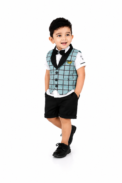 Dapper & Adorable: Checked Waistcoat Set with Bow Tie for Little Gents!