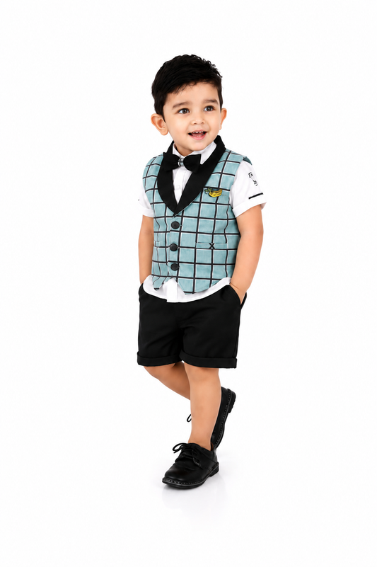 Dapper & Adorable: Checked Waistcoat Set with Bow Tie for Little Gents!