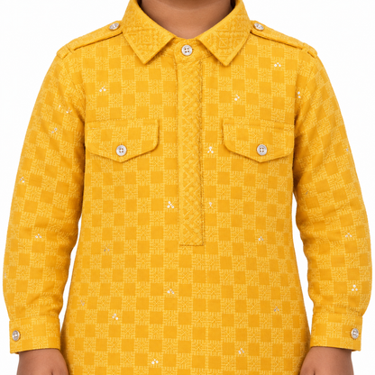 Shimmering Sequins: Little Dudes' Festive Bling - Kurta + Pajama!