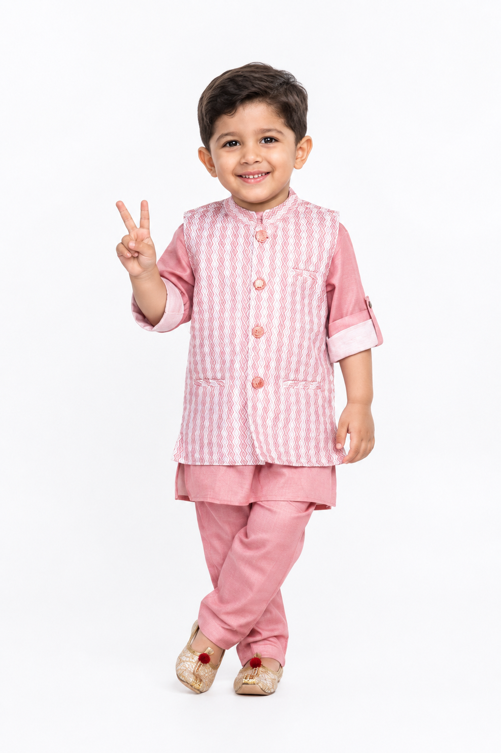 Little Legends Shine: Plain Kurta + Designer Waistcoat + Pajama!
