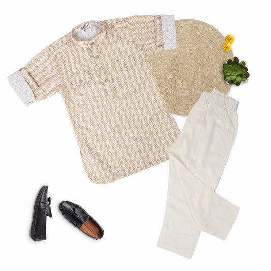 Stripe Up Tradition: Ethnic Kurta Pajama Set for Kids