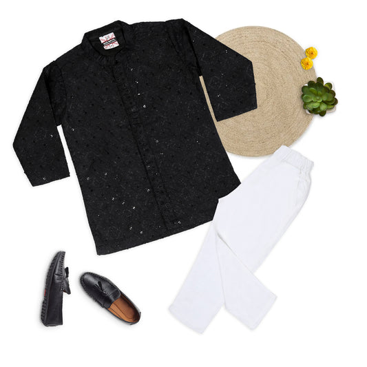 Elegant Beginnings: Embellished Kurta Pajama Set for Tiny Royals