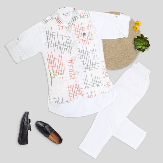 Printed Perfection: Ethnic Jacket Kurta Set for Little Stars