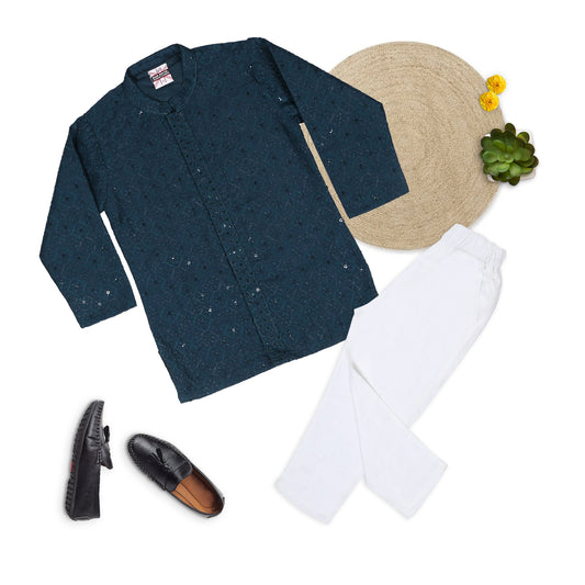 Elegant Beginnings: Embellished Kurta Pajama Set for Tiny Royals