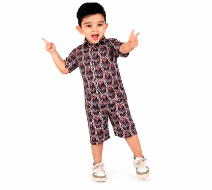 Royalty Brown Print Shirt and Shorts Superior Linen Co-ord Set for Boys!