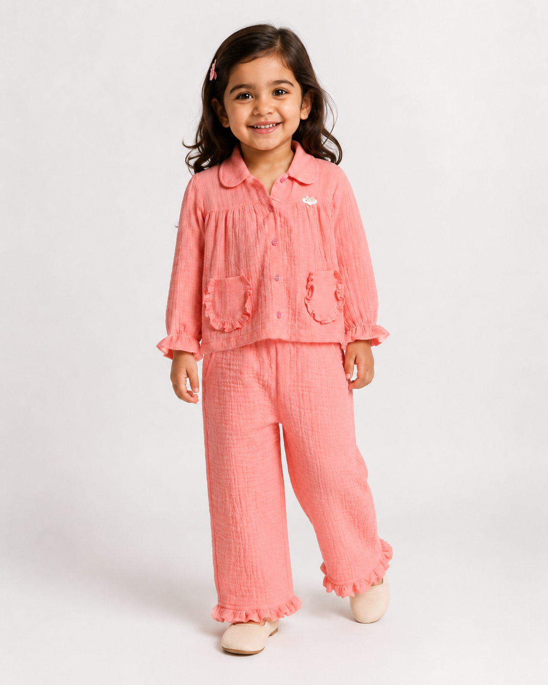Ruffle Pocket Muslin Co-Ord Set