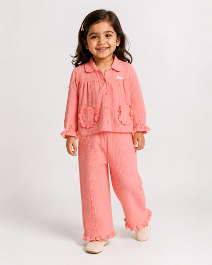 Ruffle Pocket Muslin Co-Ord Set