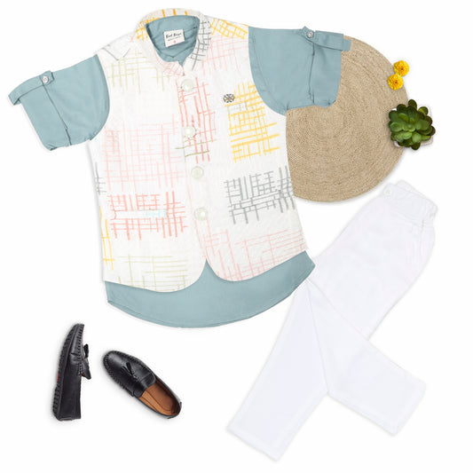 Printed Perfection: Ethnic Jacket Kurta Set for Little Stars