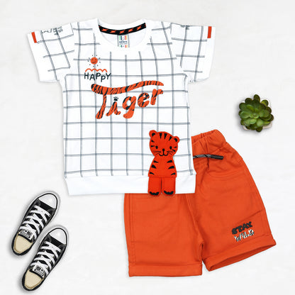 "Roar into Fun: Tiger-Printed T-Shirt + Shorts Set for Boys!"